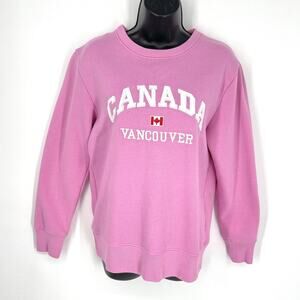 Northern Vibe Canada Vancouver Sweatshirt M Pink Embroidered Flag Fleece Lined